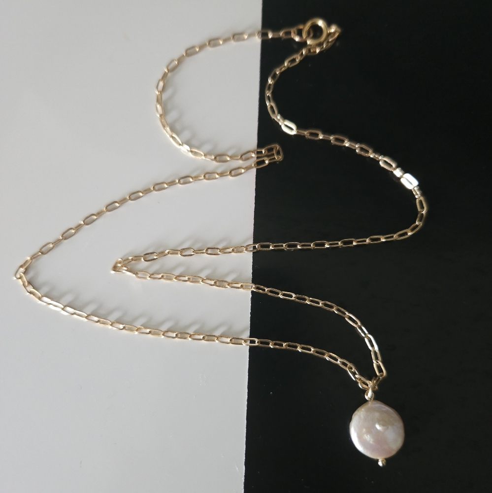 Gold-filled coin pearl necklace